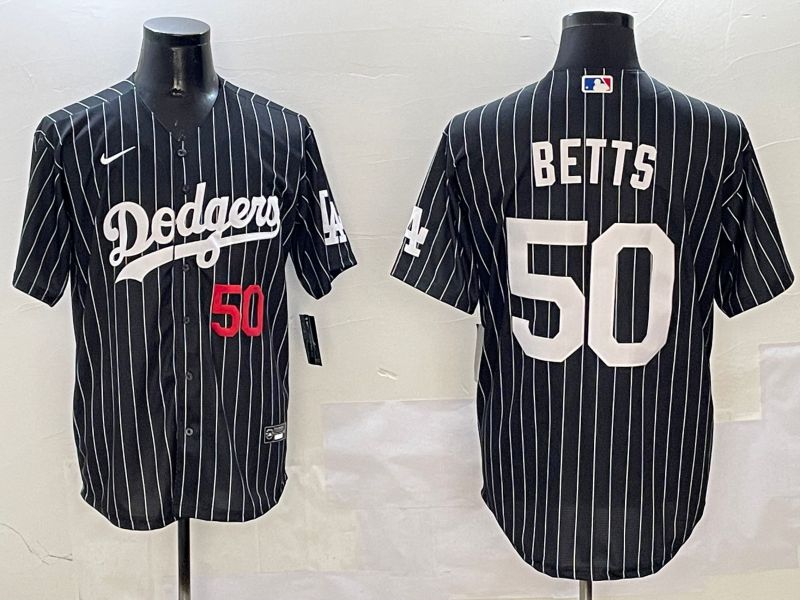 Men Los Angeles Dodgers 50 Betts Black Stripe Jointly Name 2025 Nike MLB Jersey style 9